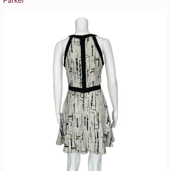 Parker Geometric Silk Halter Keyhole Dress - Size M - Picture 2 of 13